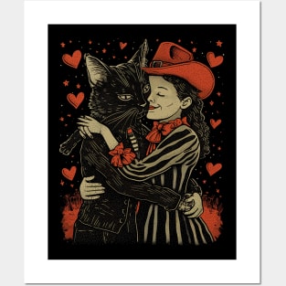 Valentine's Day Love Vintage Halloween Black Cat Witch Retro Cute Super Cool Best Gift Posters and Art